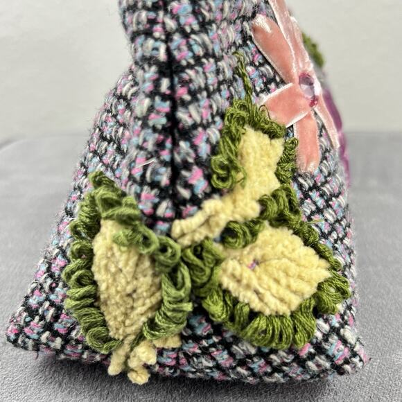 Vintage Womens Embroidered Rhinestone Velvet Floral Shoulder Bag Purse Boho - Picture 5 of 13